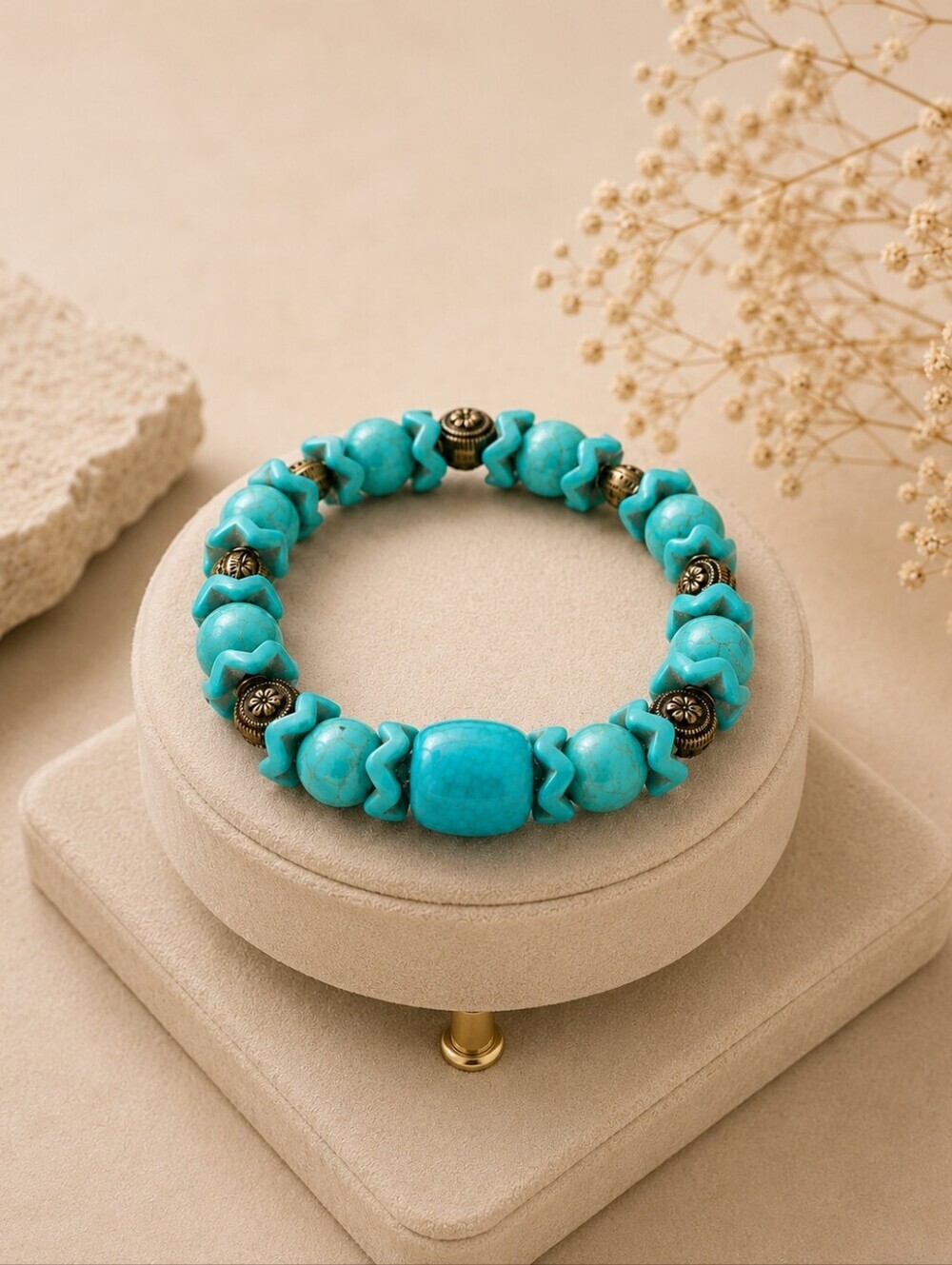 Turquoise Breaded Stretch Bracelet - Southwestern Boho Beaded Bracelet